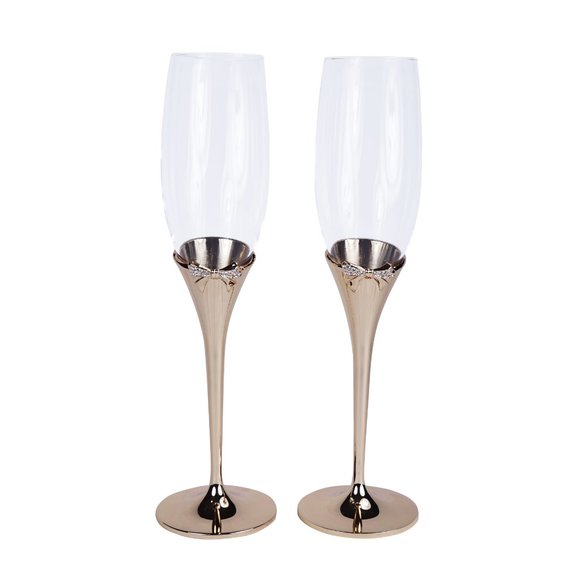 Bow-Tiful Collection Toasting Flutes & Cake Serving Set in Gold - Picture 2 of 5